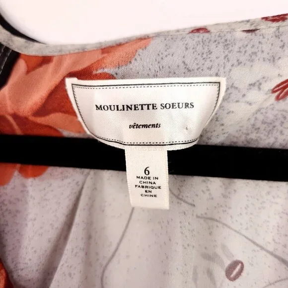 Moulinette Soeurs Anthropologie 100% Silk Dress Sheer Ruffle Floral Size 6 - Picture 5 of 14